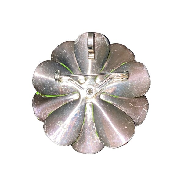 Brooch Flower Enamel Green Swirl Costume Jewelry - Picture 4 of 6